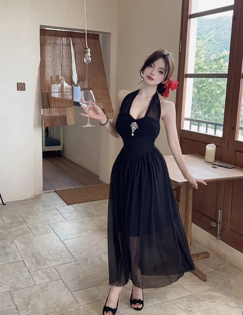Long France style dress halter niche formal dress