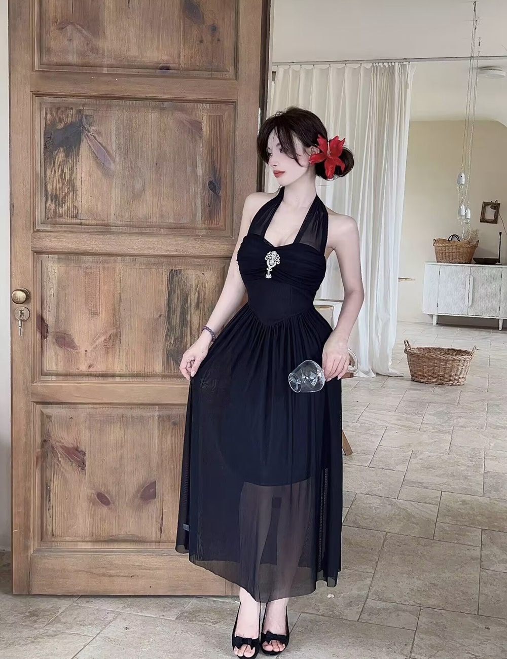 Long France style dress halter niche formal dress