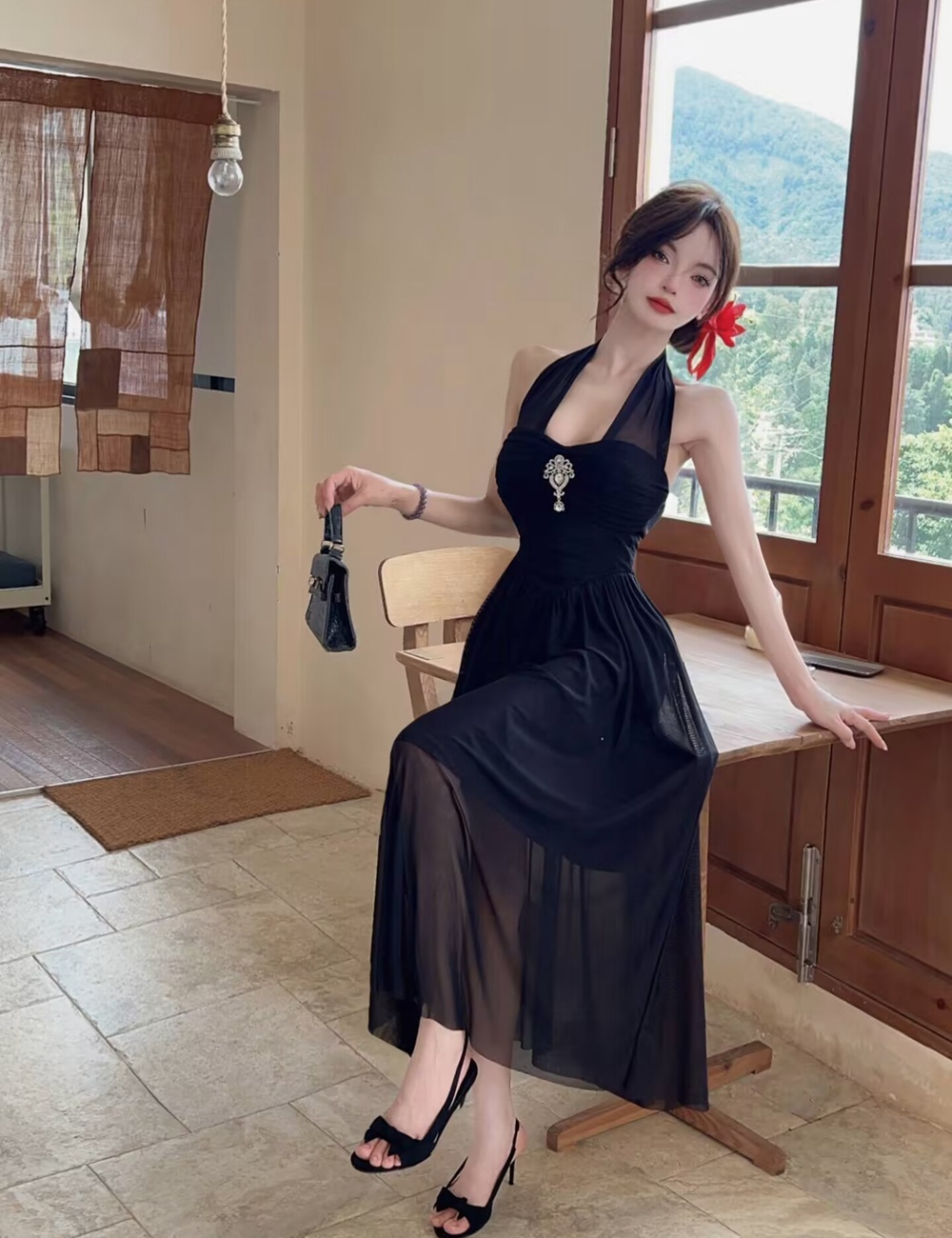 Long France style dress halter niche formal dress