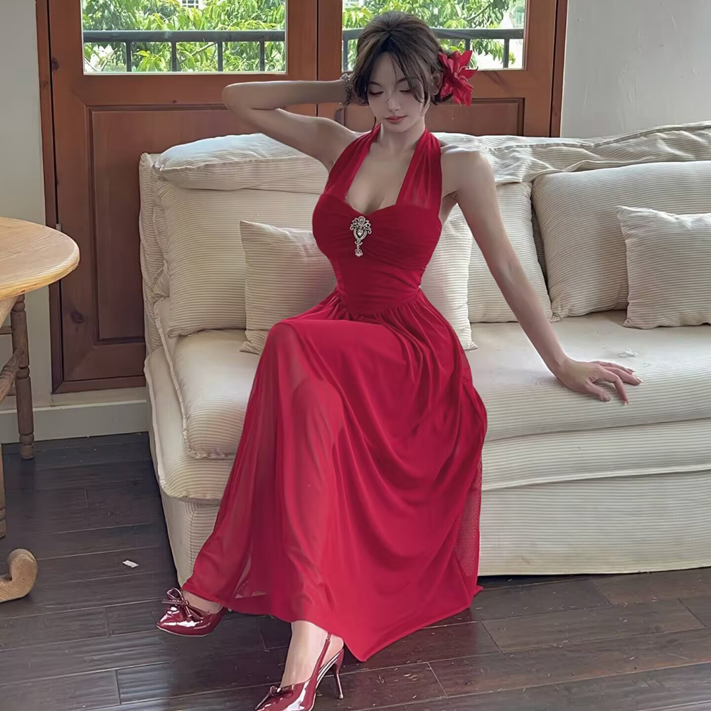 Long France style dress halter niche formal dress