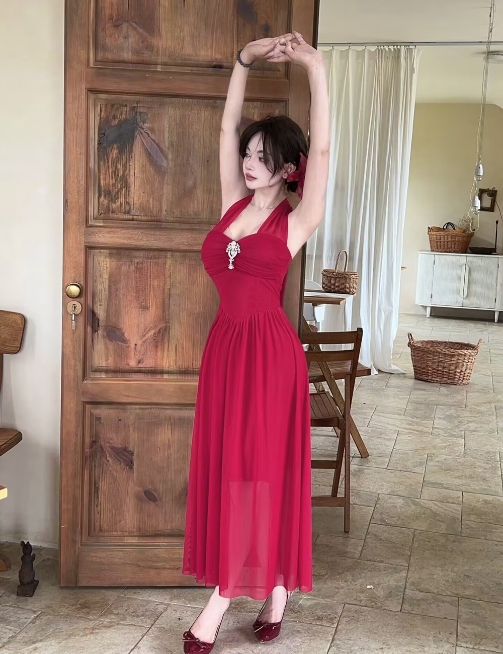 Long France style dress halter niche formal dress