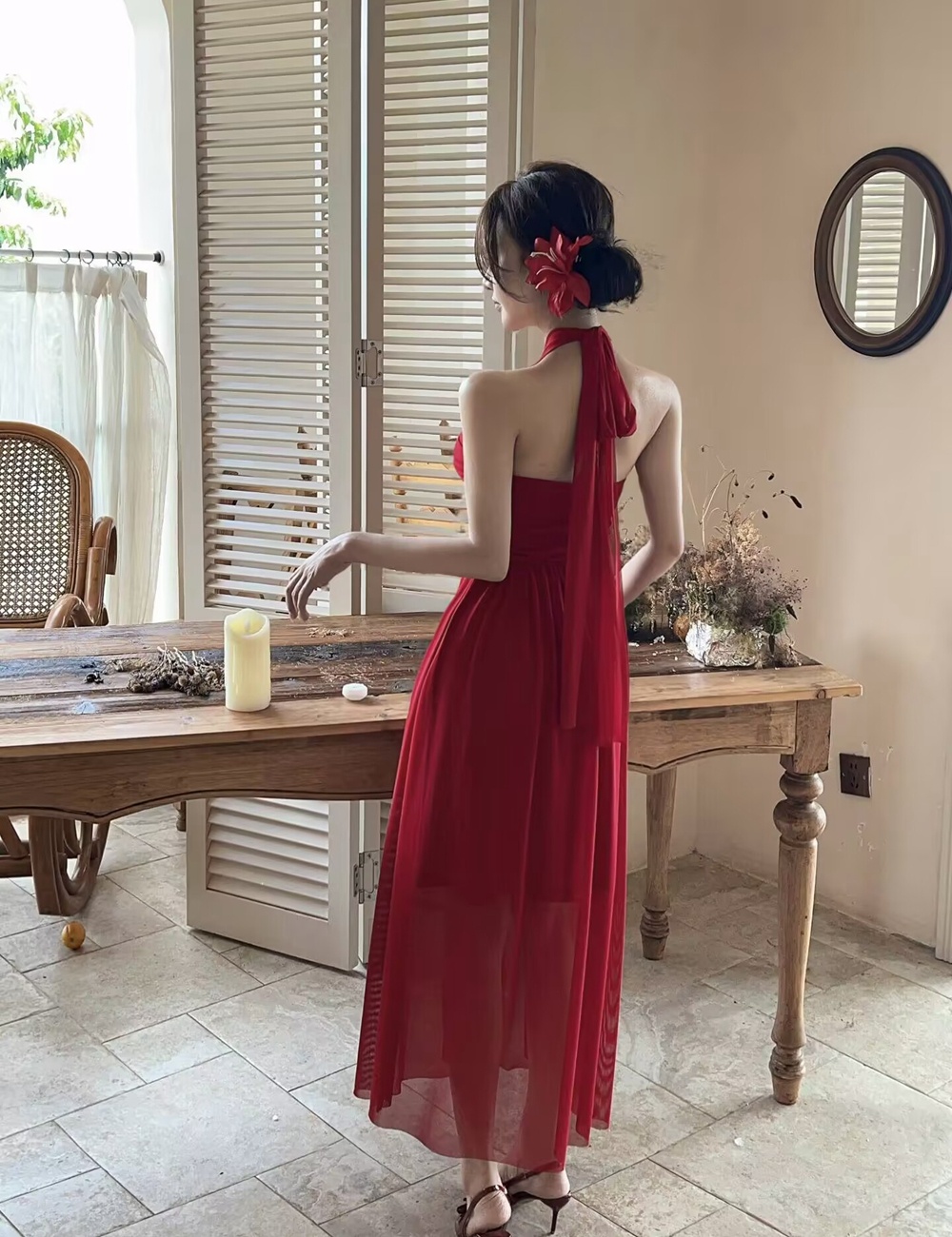 Long France style dress halter niche formal dress
