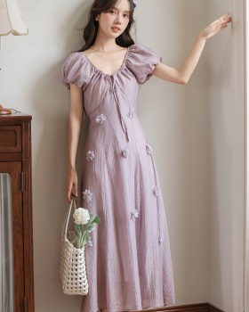 Summer flowers V-neck frenum tender dress for women