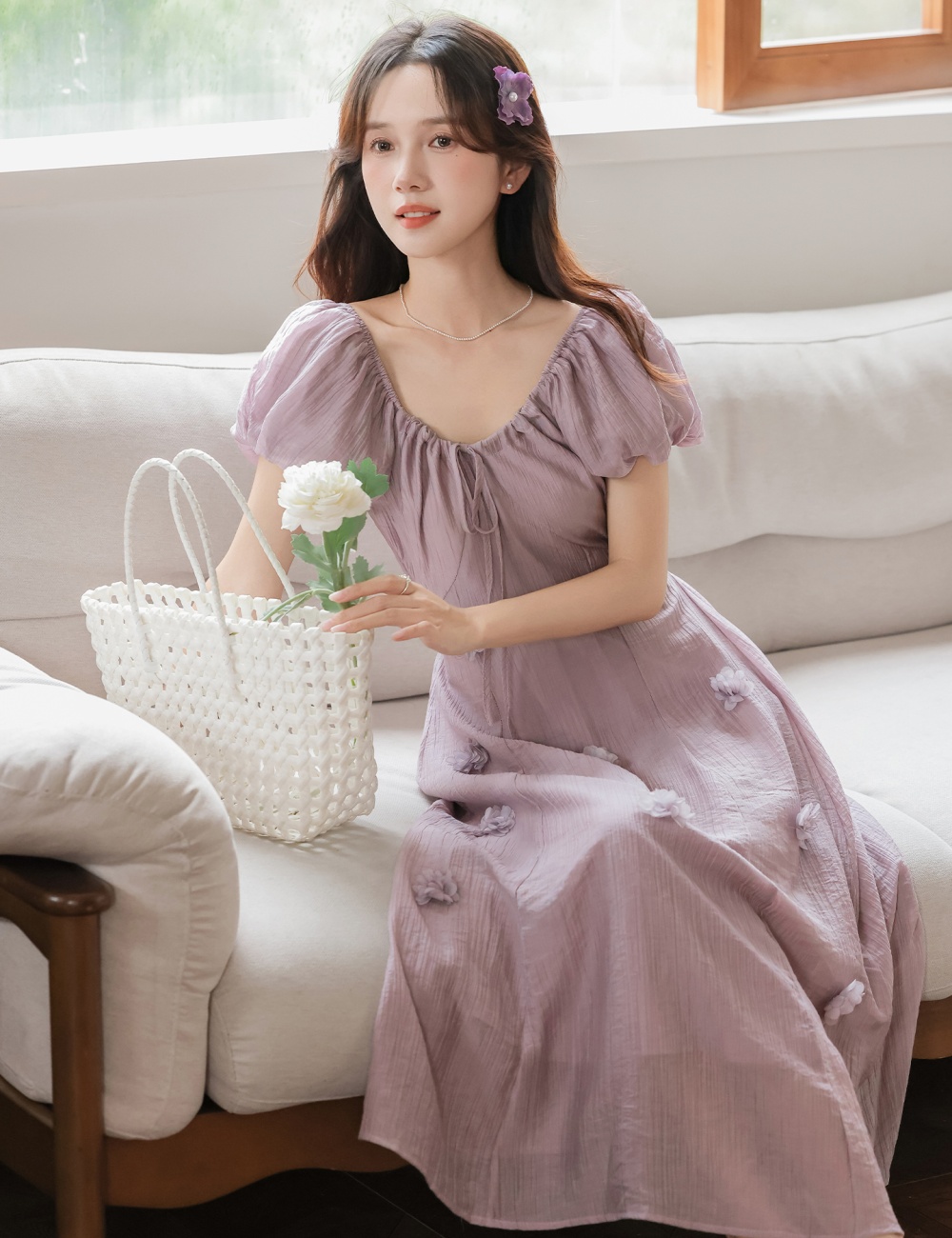 Summer flowers V-neck frenum tender dress for women