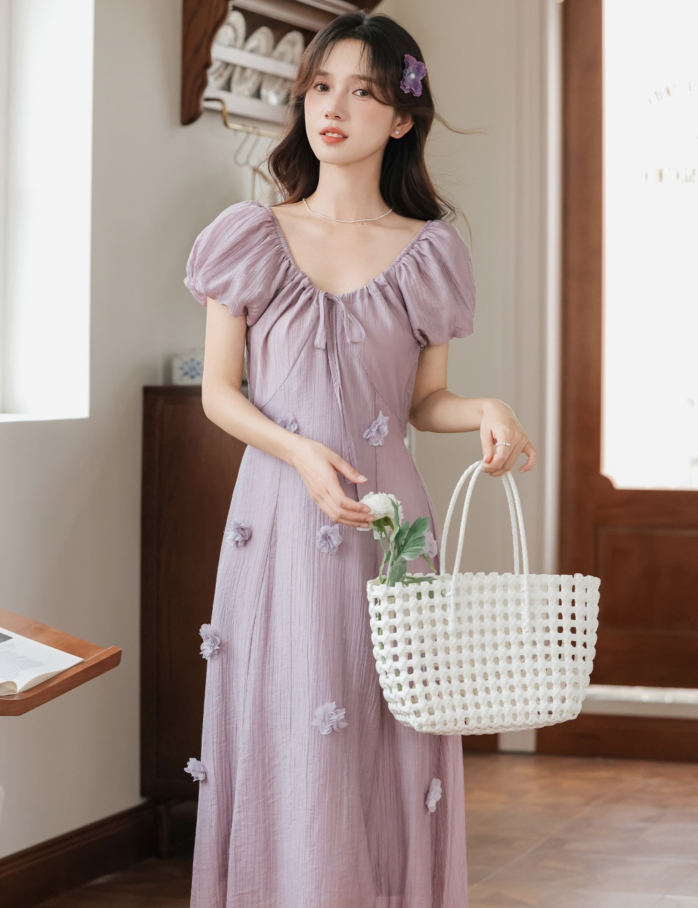 Summer flowers V-neck frenum tender dress for women