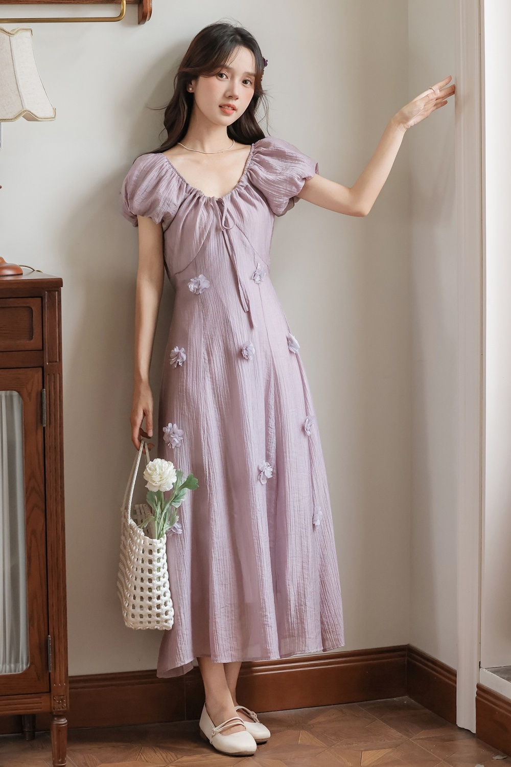 Summer flowers V-neck frenum tender dress for women