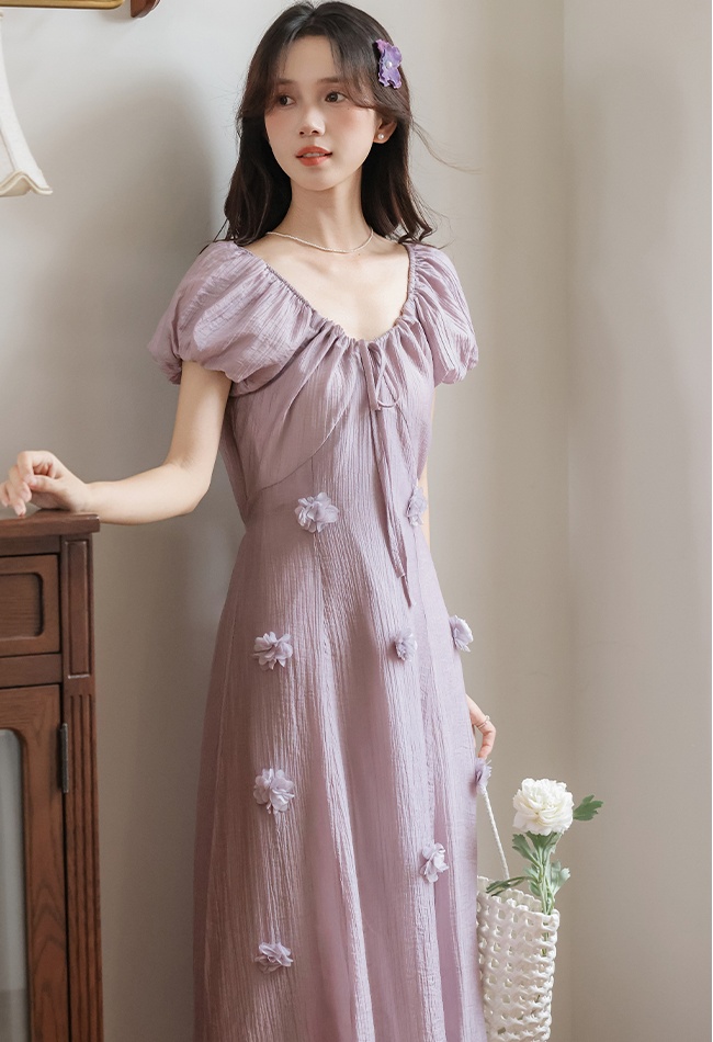 Summer flowers V-neck frenum tender dress for women