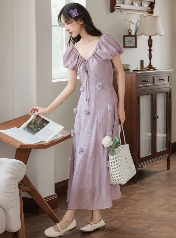 Summer flowers V-neck frenum tender dress for women
