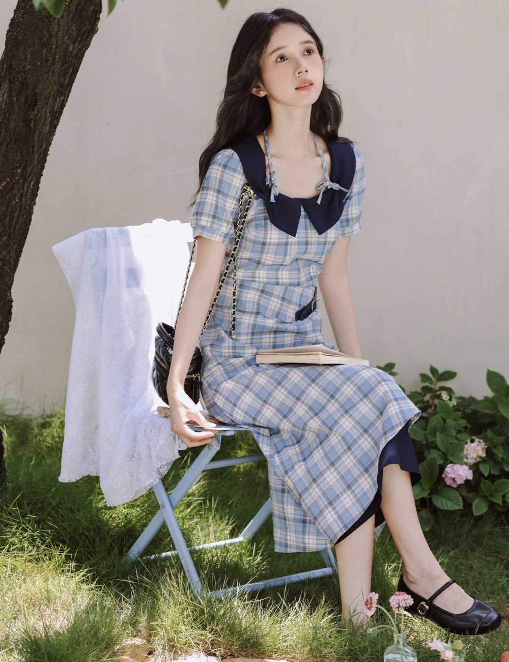 Pinched waist long dress college style dress for women