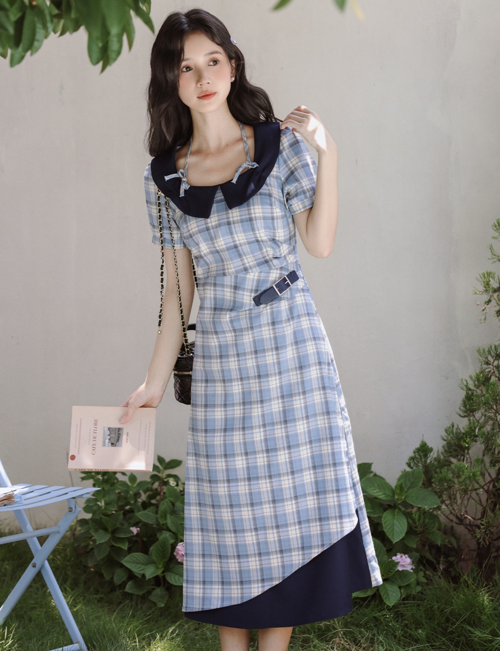 Pinched waist long dress college style dress for women