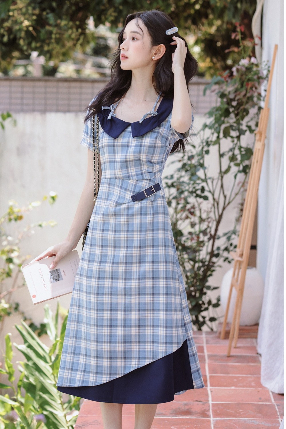 Pinched waist long dress college style dress for women