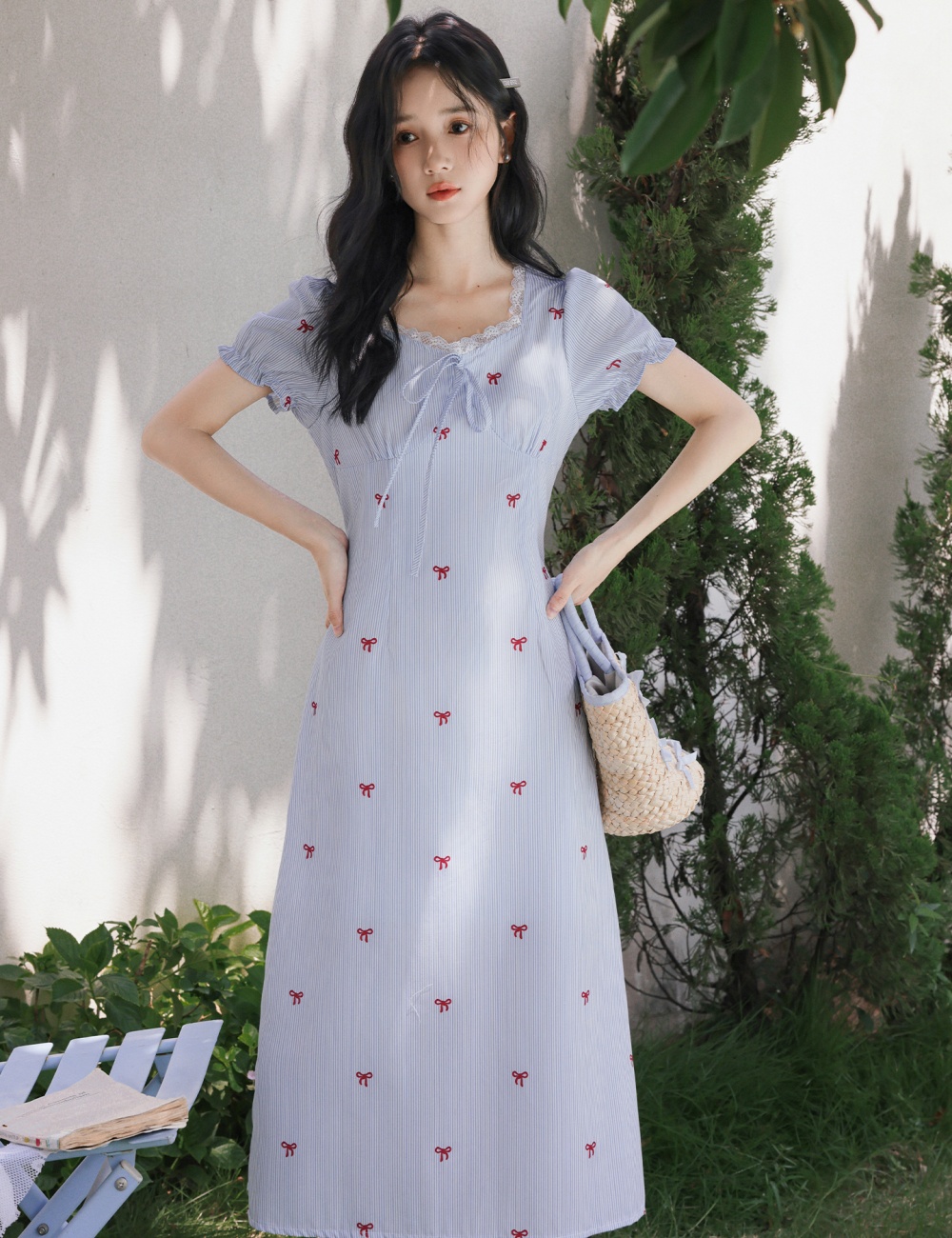 Summer A-line long dress stripe dress for women