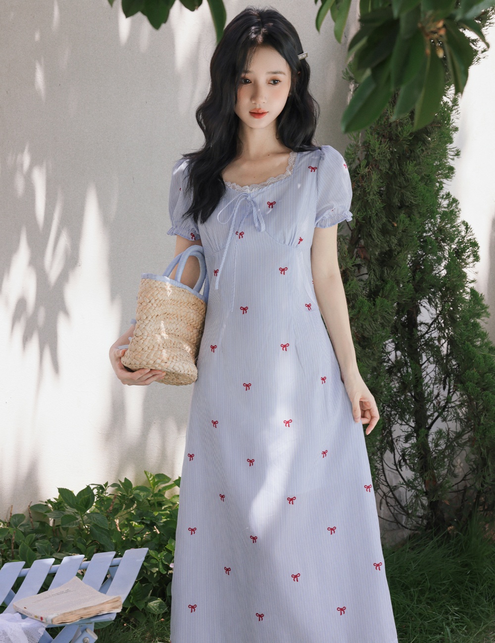 Summer A-line long dress stripe dress for women