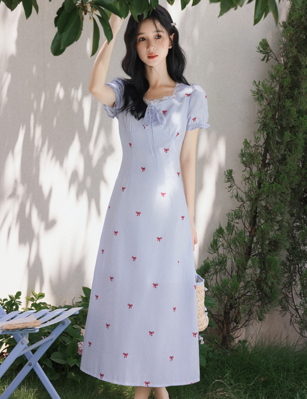 Summer A-line long dress stripe dress for women