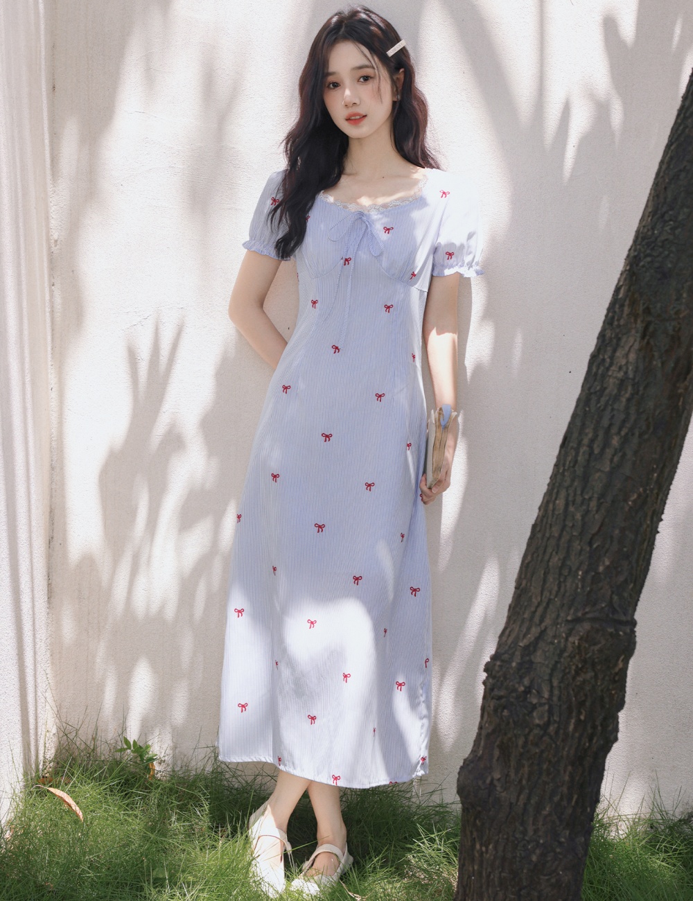 Summer A-line long dress stripe dress for women