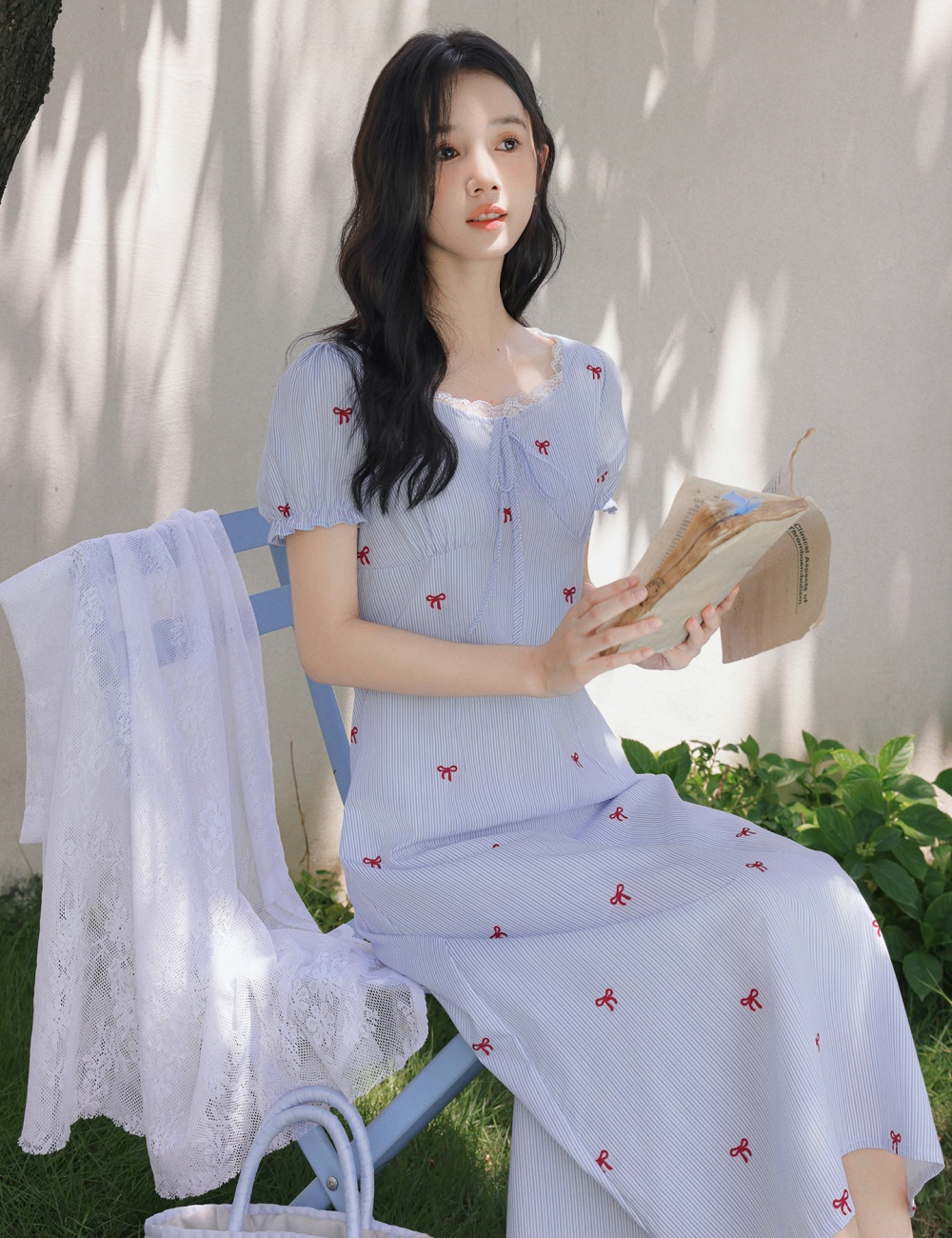 Summer A-line long dress stripe dress for women