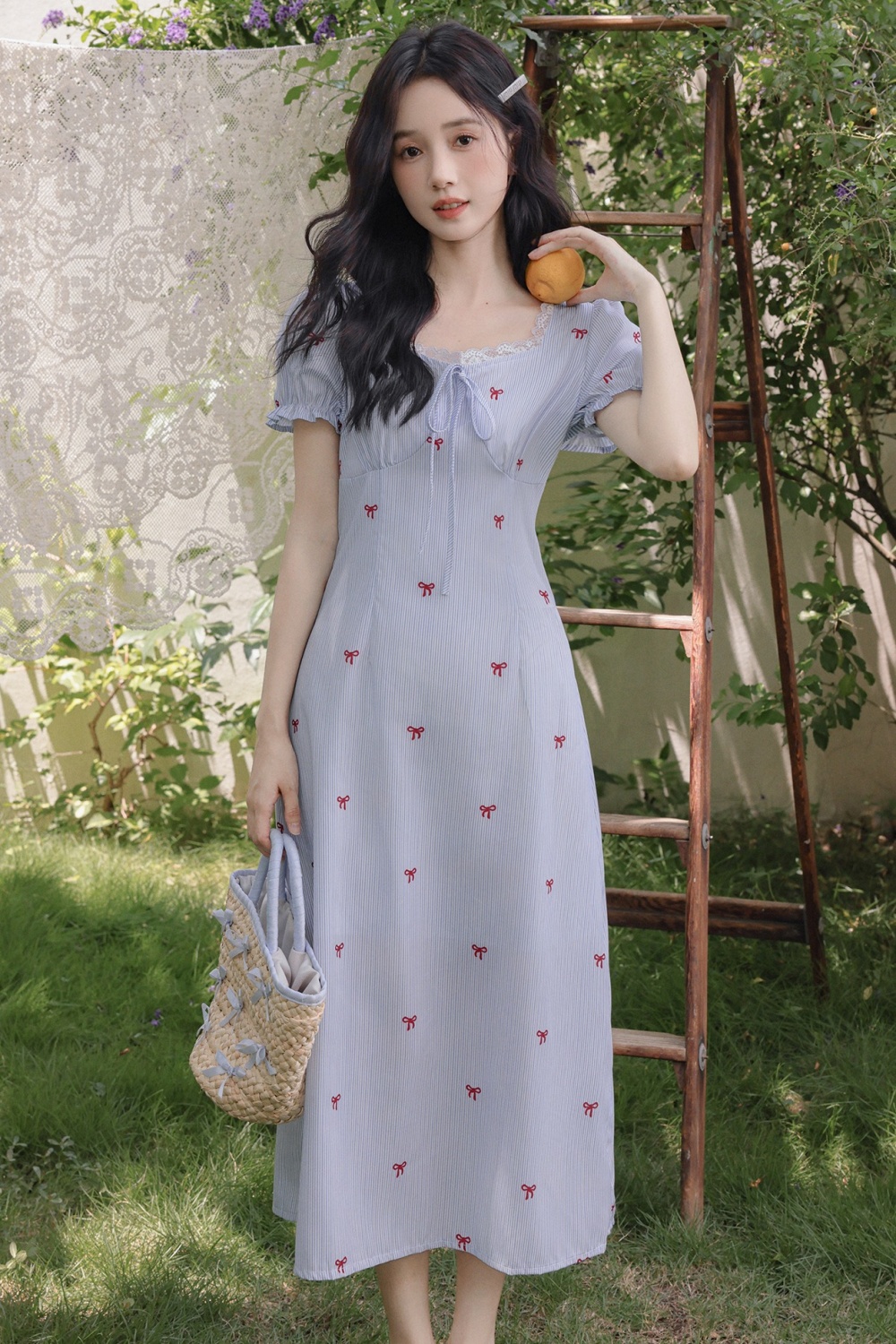 Summer A-line long dress stripe dress for women