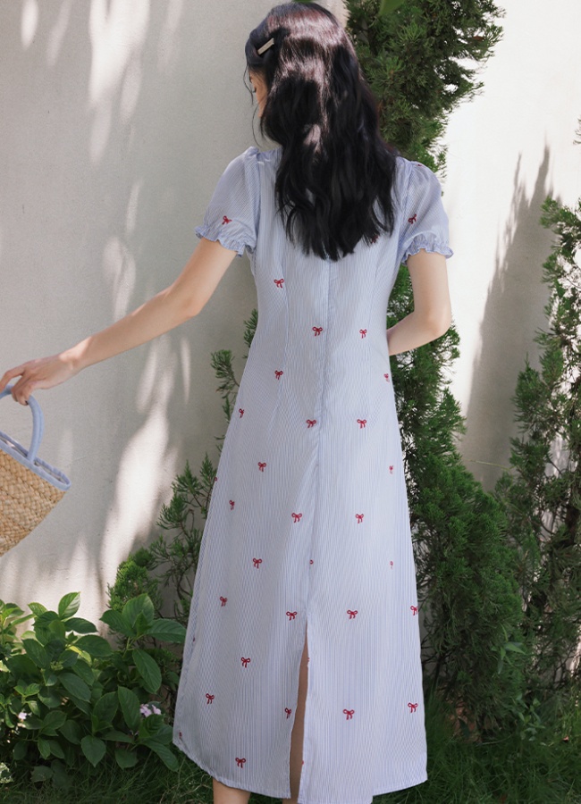Summer A-line long dress stripe dress for women