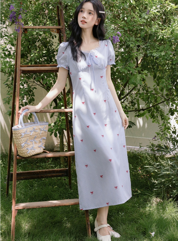 Summer A-line long dress stripe dress for women