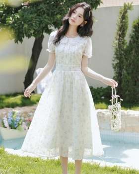 Jacquard embroidery floral art violet dress