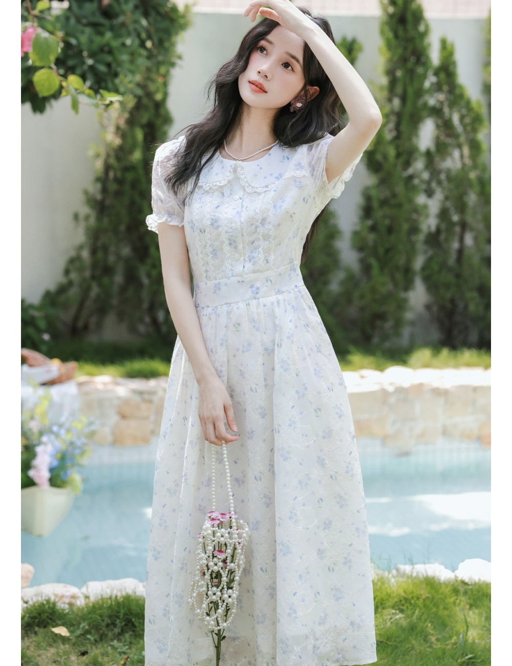 Jacquard embroidery floral art violet dress