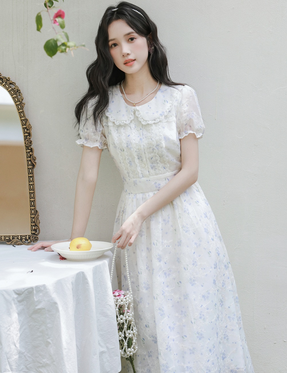 Jacquard embroidery floral art violet dress