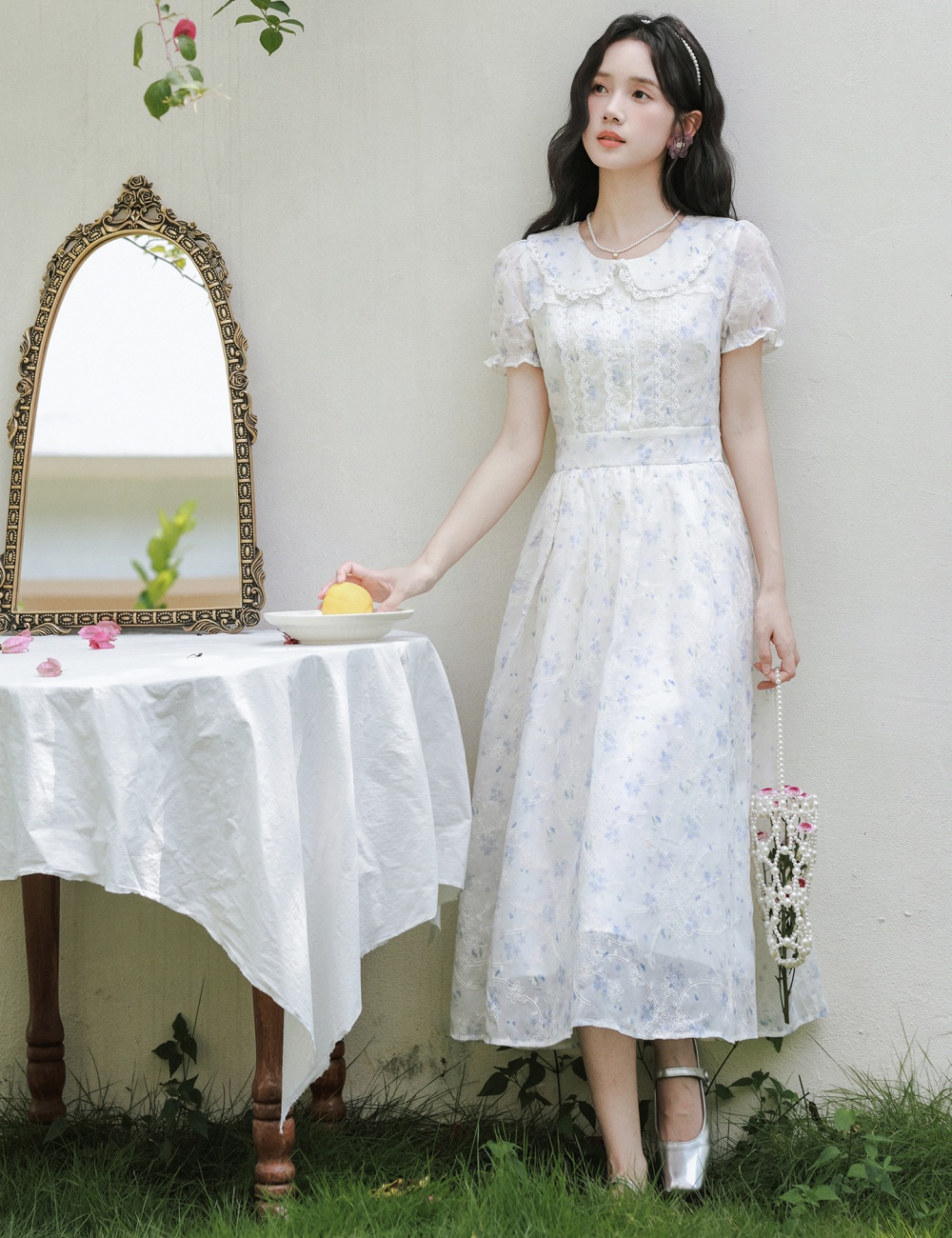 Jacquard embroidery floral art violet dress