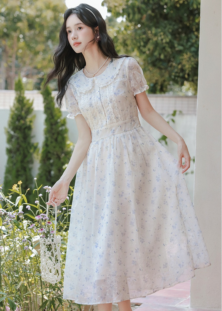 Jacquard embroidery floral art violet dress