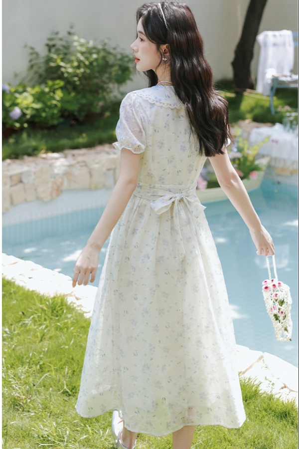 Jacquard embroidery floral art violet dress