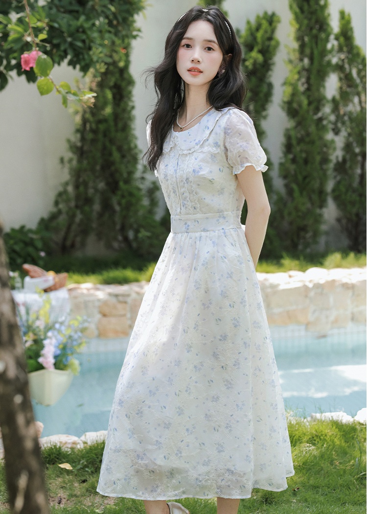 Jacquard embroidery floral art violet dress