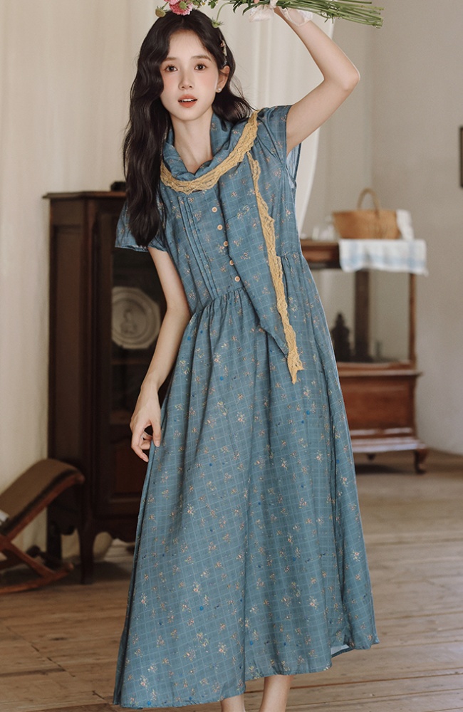 Retro art scarves floral dress 2pcs set for women