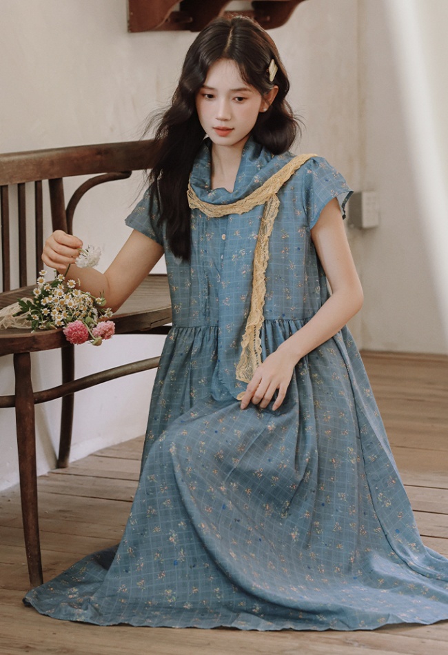 Retro art scarves floral dress 2pcs set for women