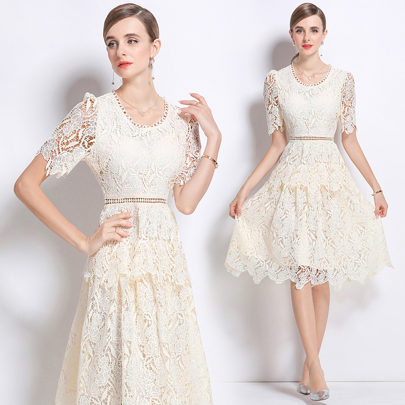 Lace slim round neck light luxury fashion dress