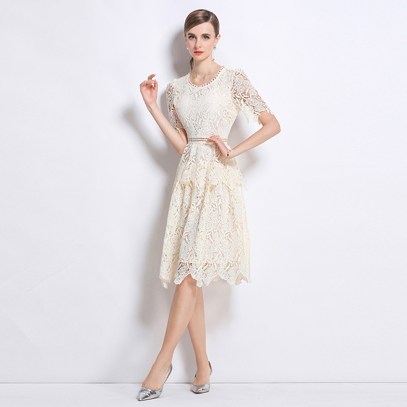 Lace slim round neck light luxury fashion dress