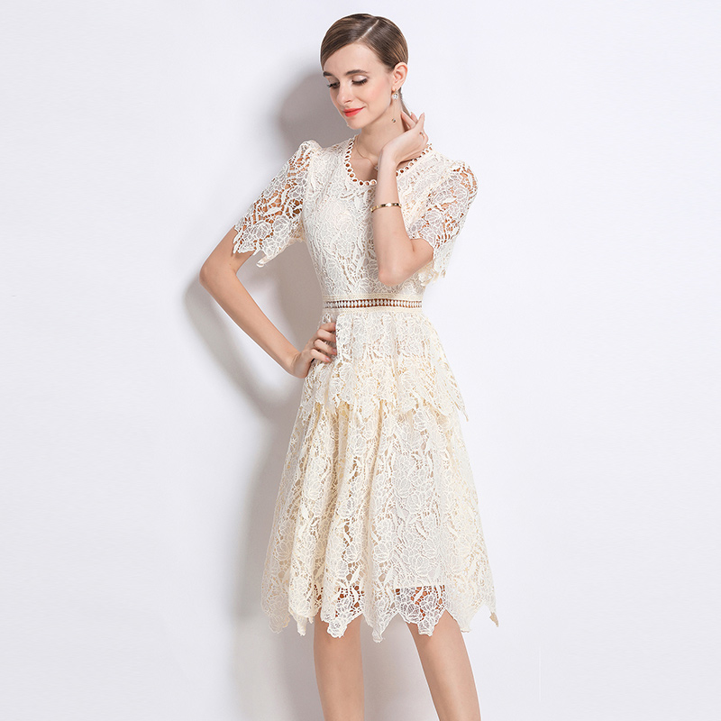 Lace slim round neck light luxury fashion dress