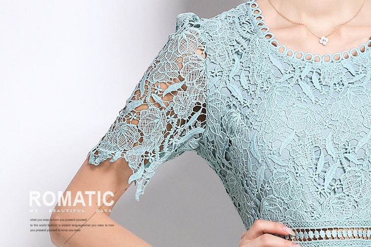 Light luxury long slim hollow lace round neck fashion dress