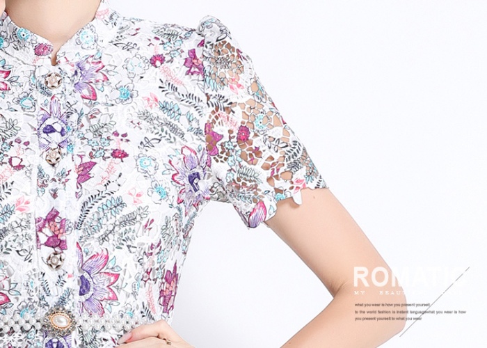 Short sleeve hollow fashion long lace slim dress