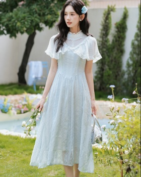 Retro France style dress jacquard summer long dress