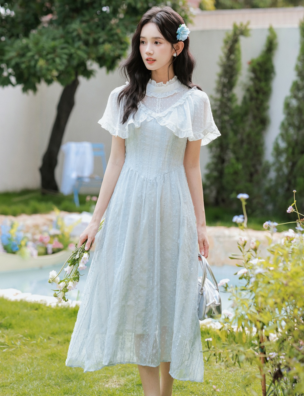 Retro France style dress jacquard summer long dress