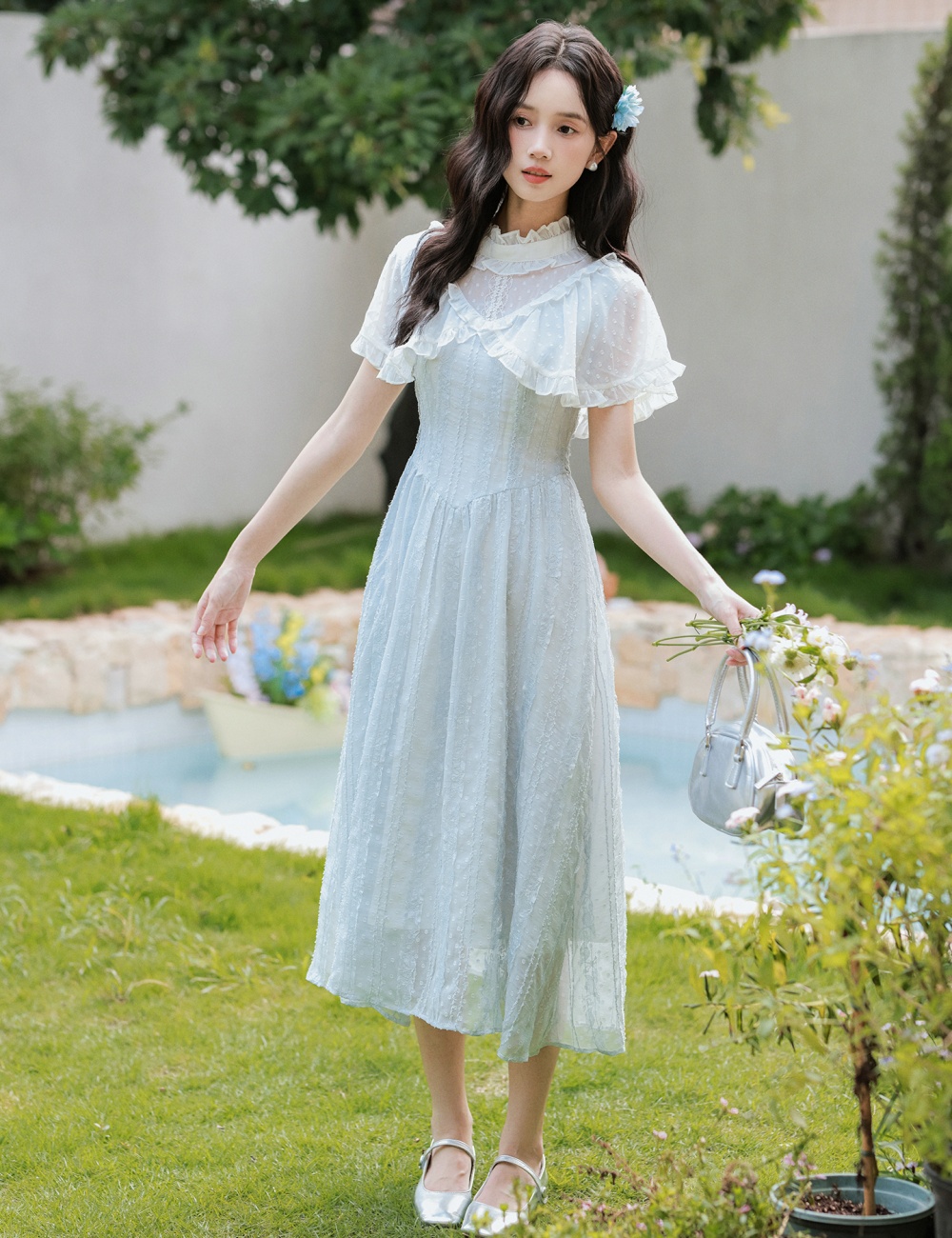 Retro France style dress jacquard summer long dress