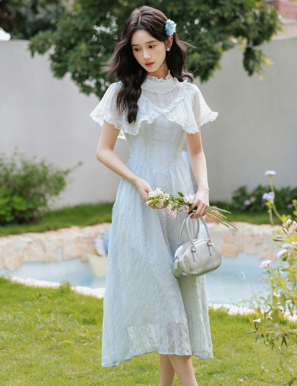 Retro France style dress jacquard summer long dress