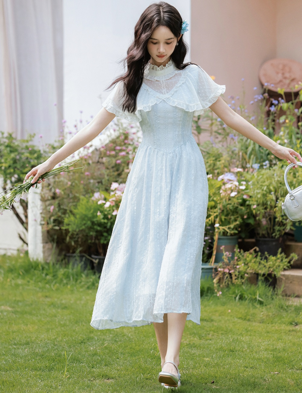 Retro France style dress jacquard summer long dress