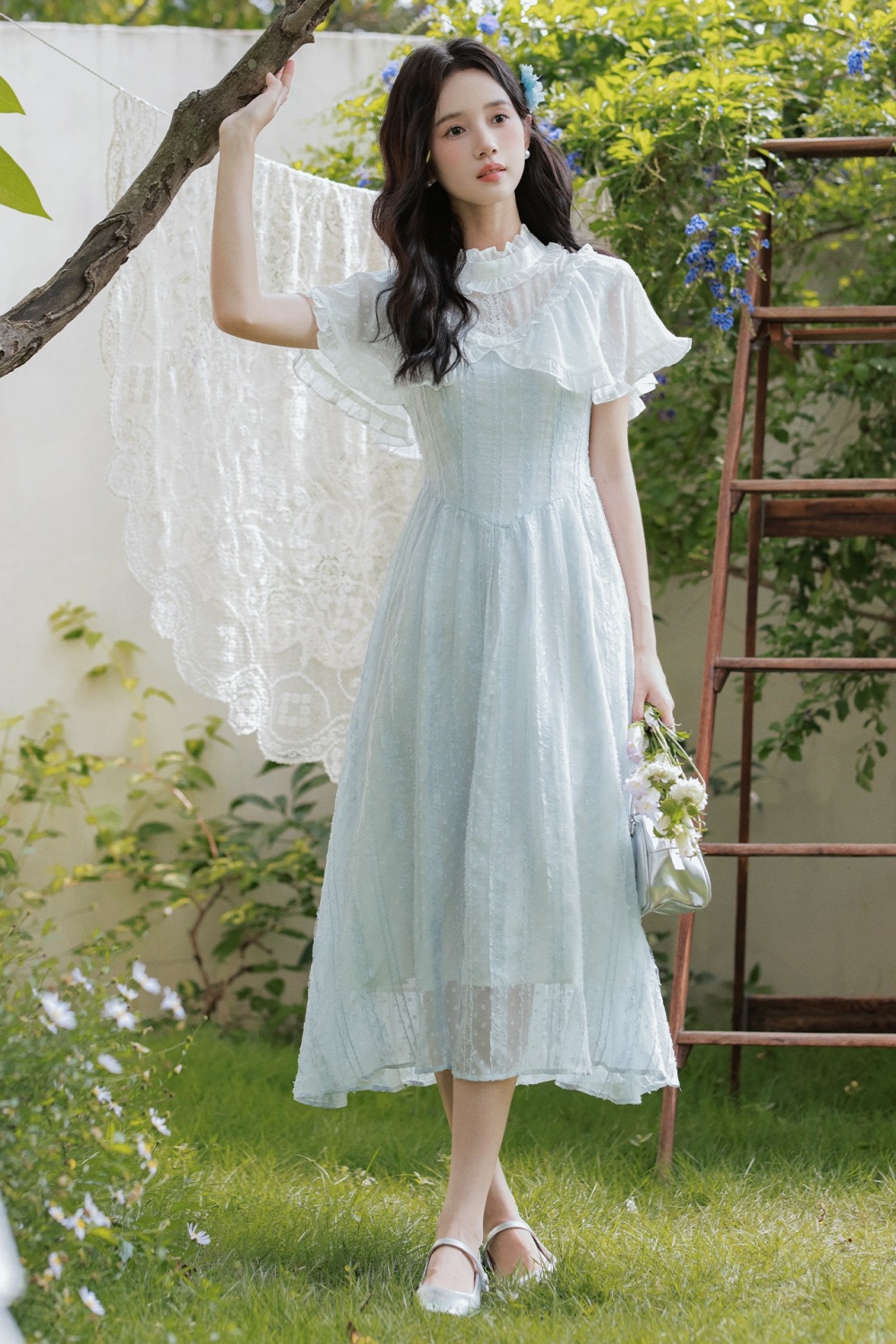 Retro France style dress jacquard summer long dress