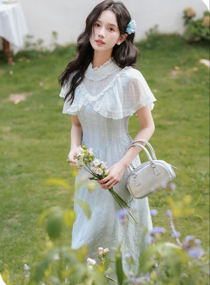 Retro France style dress jacquard summer long dress