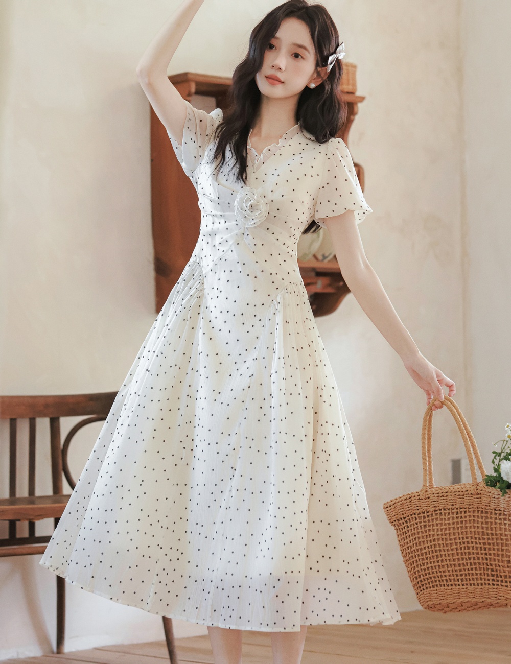 Summer temperament long dress polka dot dress for women