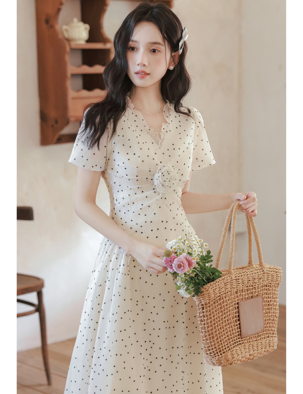 Summer temperament long dress polka dot dress for women