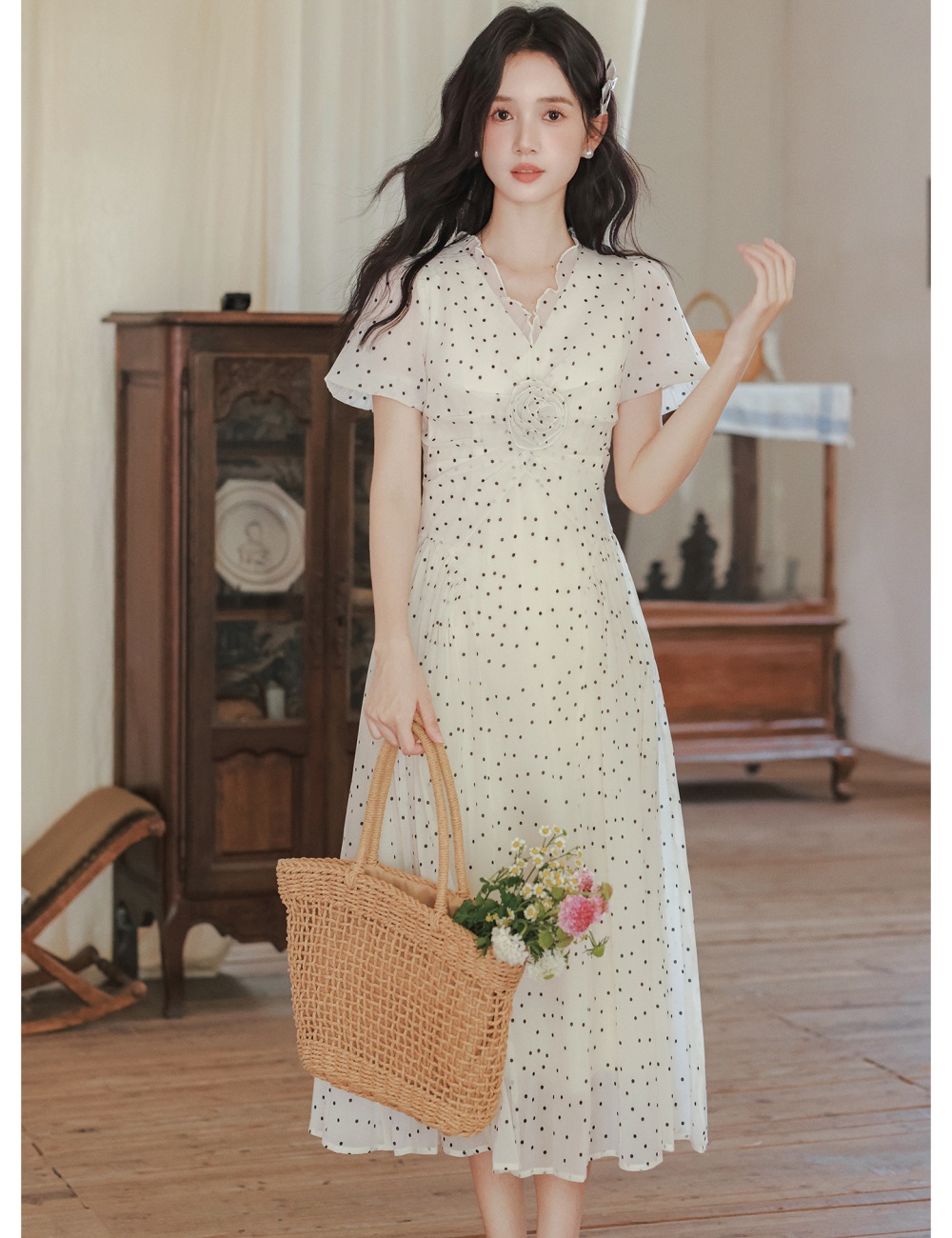 Summer temperament long dress polka dot dress for women