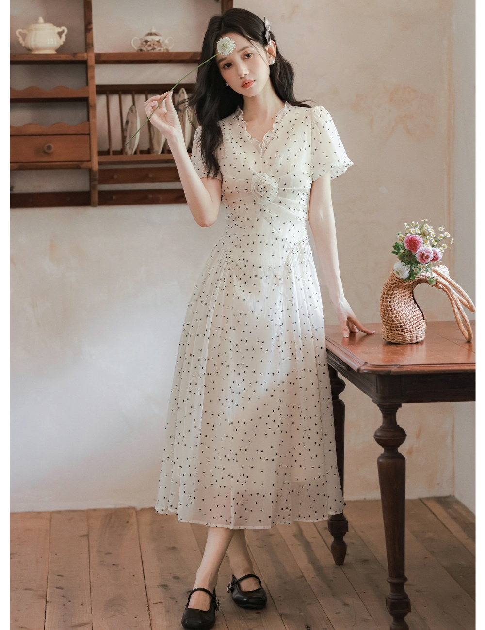 Summer temperament long dress polka dot dress for women