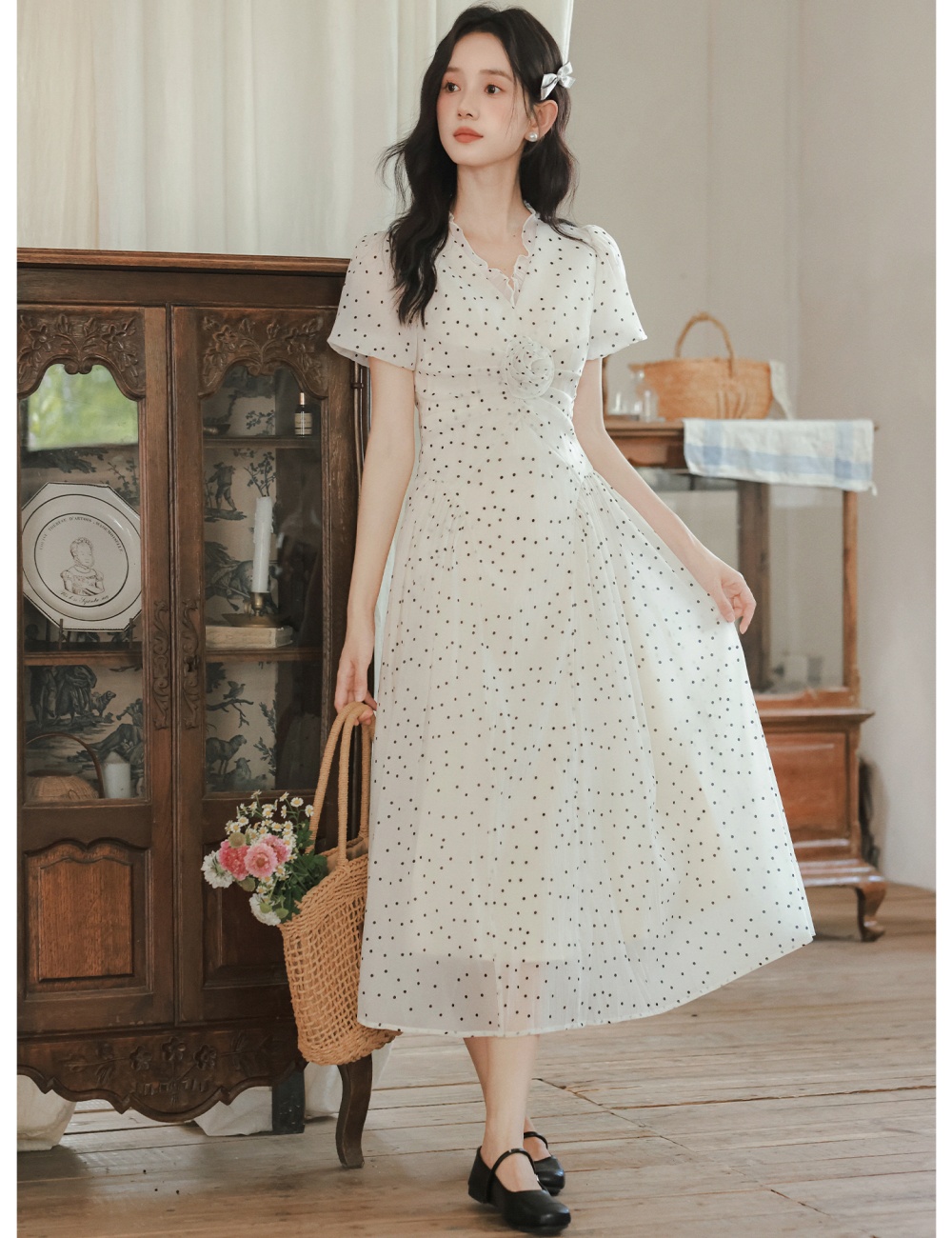 Summer temperament long dress polka dot dress for women