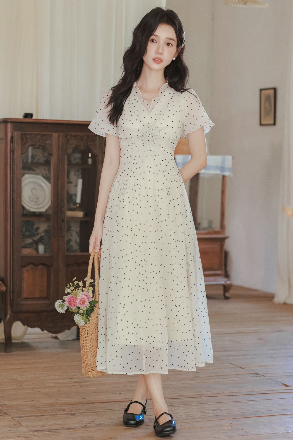 Summer temperament long dress polka dot dress for women